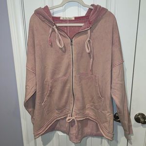 Free People Distressed Zip Up Hoodie